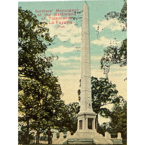 Atq 1911 Ephemera Lithograph Postcard Soldier’s Monument Battle Of Tippecanoe IN - Picture 1 of 7